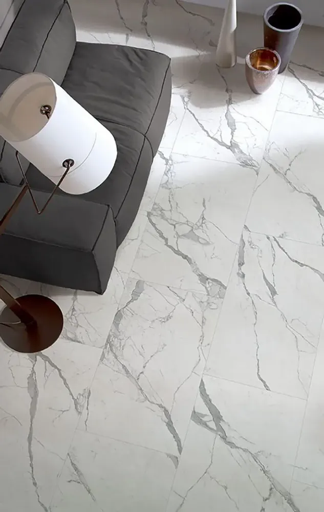 Indoor floor coverings - White Matte Statuary Marble Effect Porcelain Stoneware 60X120 - ESSU180 (Ceramishop.fr) - CERAMISHOP