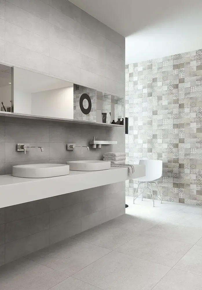 Revêtements sols intérieurs - Grès Cérame Effet Résine Spatulé Gris Clair 80X80 - ESNA716 (Ceramishop.fr) - CERAMISHOP