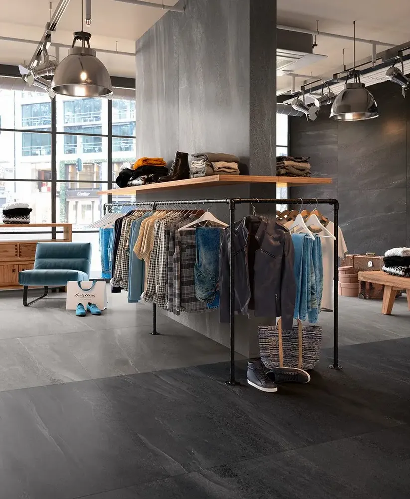 Indoor floor coverings - Black Refined Stone Effect Porcelain Stoneware 60x60 - ESNE1258 (Ceramishop.fr) - CERAMISHOP