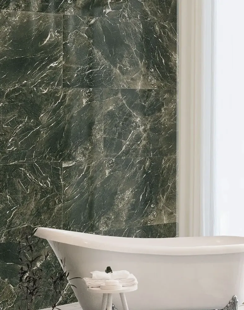 Indoor floor coverings - Glossy Alpine Green Marble Effect Porcelain Stoneware 60X120 - EVEA191 (Ceramishop.fr) - CERAMISHOP