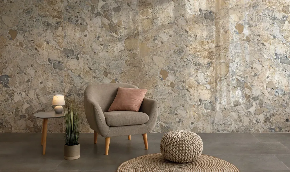 Indoor floor coverings - Marble Effect Porcelain Stoneware Ocean Beige Glossy 60X120 - EWAA203 (Ceramishop.fr) - CERAMISHOP