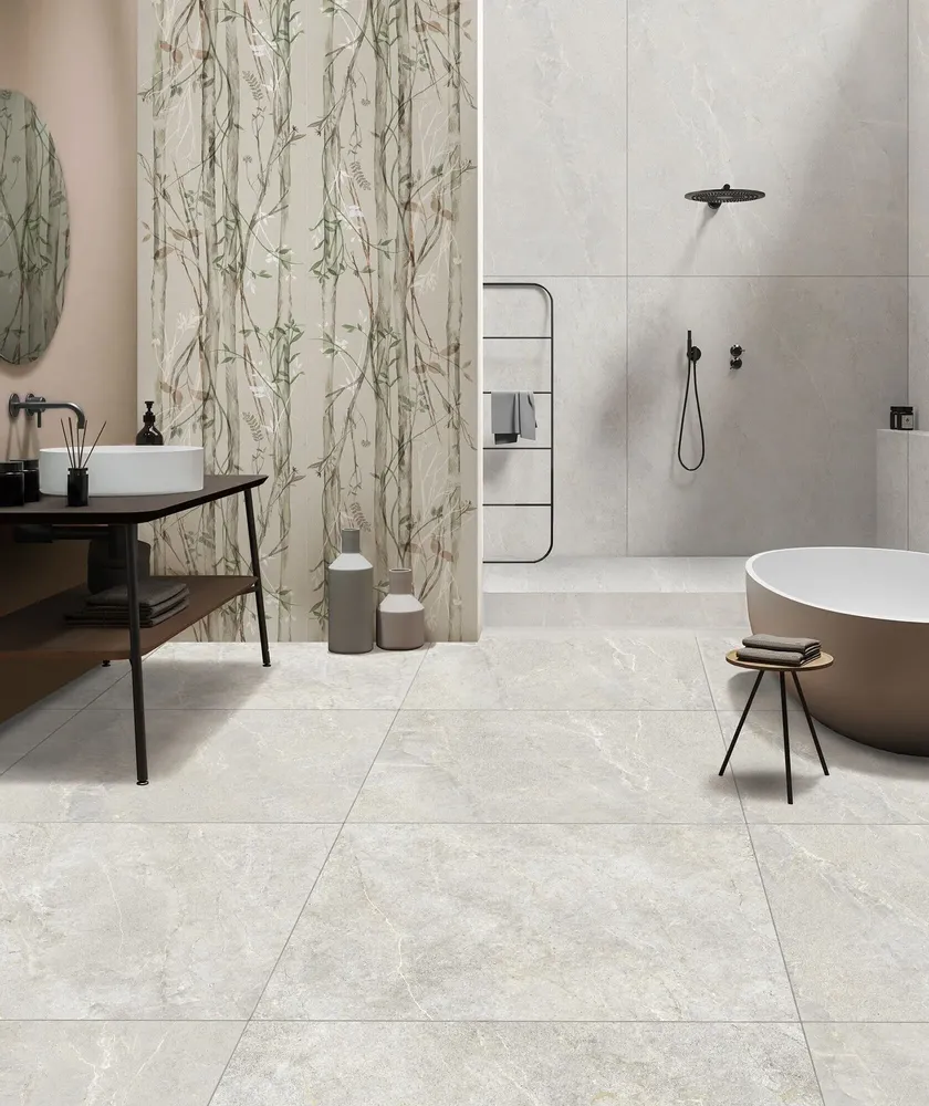 Indoor floor coverings - Porcelain Stoneware with Veined Stone Effect, Glazed White, 60x120 - EWBT1315 (Ceramishop.fr) - CERAMISHOP