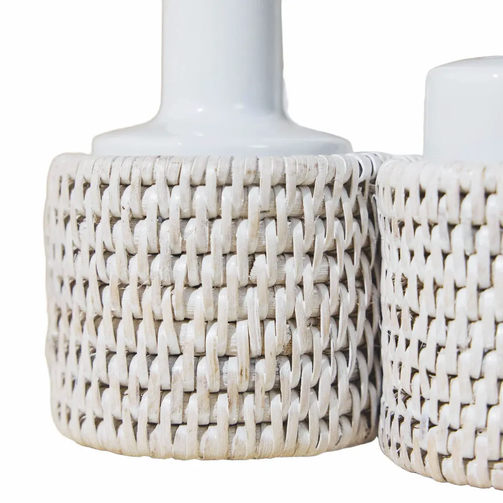 Huiles et vinaigres - Ensemble de shaker à huile, vinaigre, sel et poivre en rotin - KING ZOO