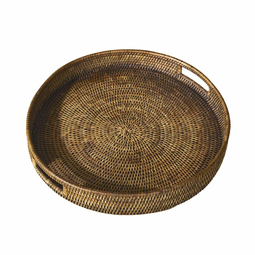 Trays - Round Rattan Serving Tray - KING ZOO
