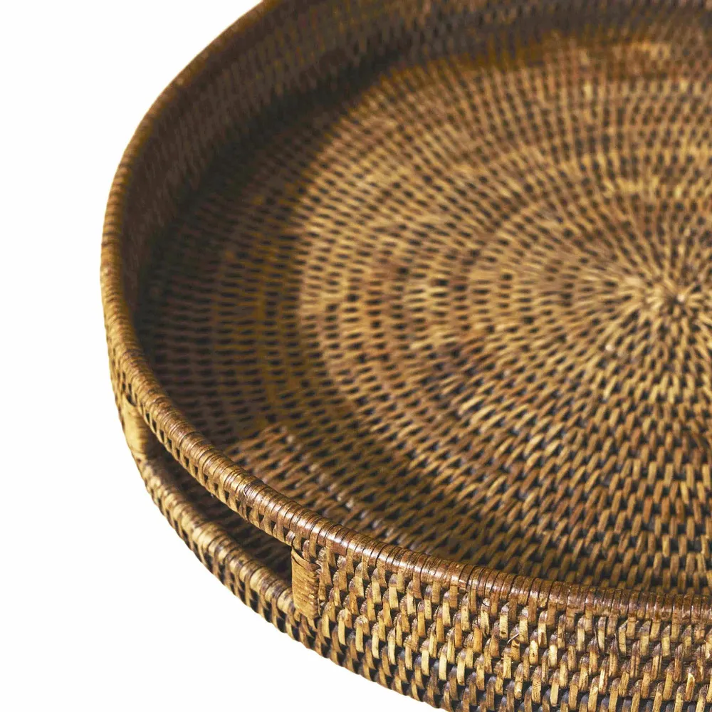 Trays - Round Rattan Serving Tray - KING ZOO