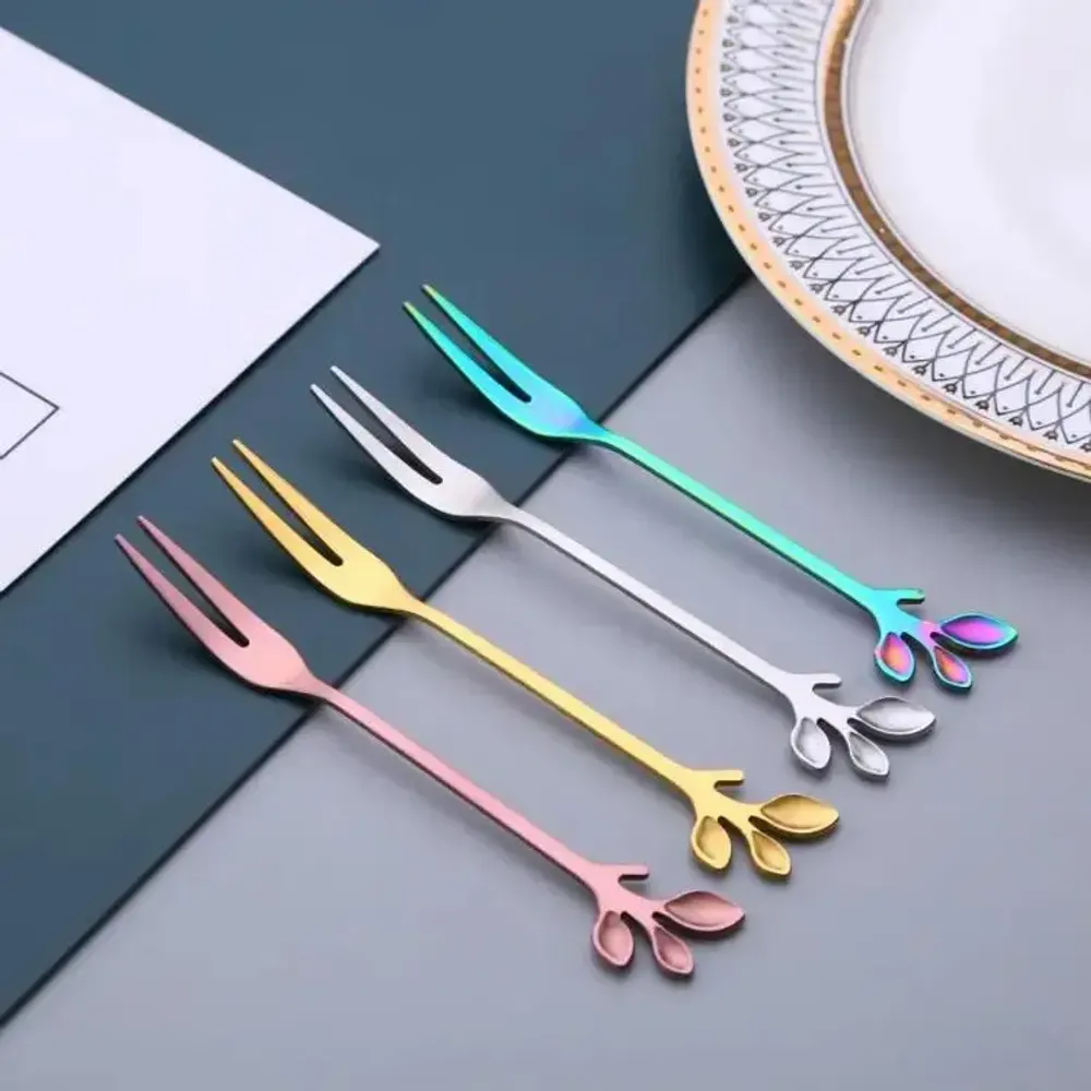 Ménagères - Fourchette - Feuille - Pour apéritifs, tapas ou desserts - 4 couleurs - SOSTRAW & SMARTTHINGS