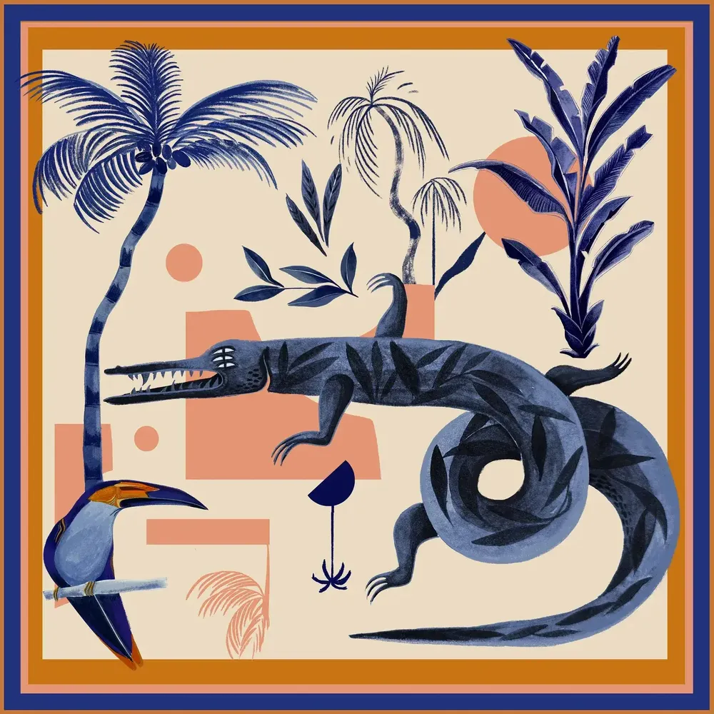Foulards et écharpes - Blue Crocodile Scarf | 90x90 cm - ELCIELA