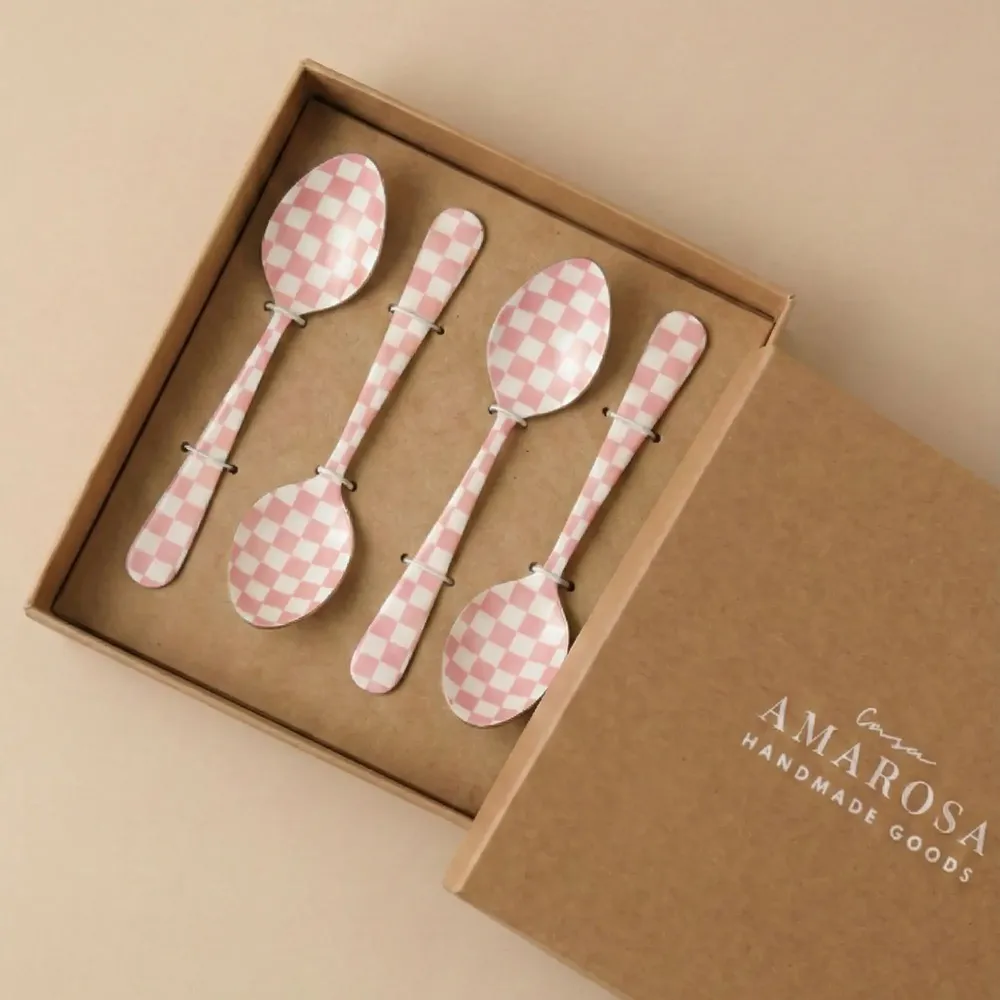 Couverts de service - Enamel Spoon Set – (Set of 4) , 5.4 x 1 Inches - CASA AMAROSA