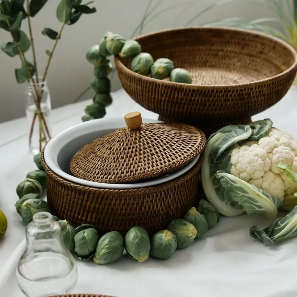Plats et saladiers - Boulanger rond en rotin avec couvercle - KING ZOO