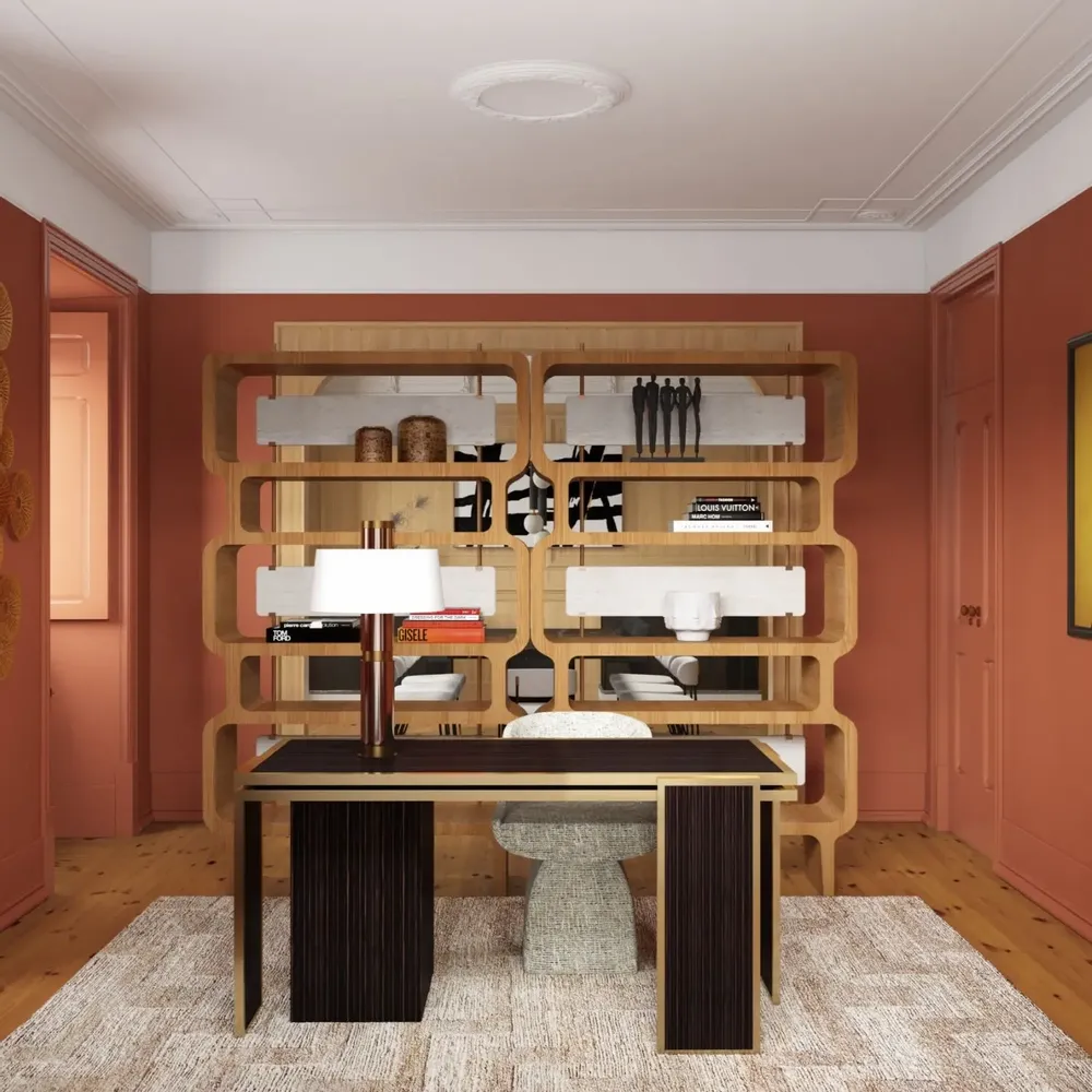 Office desks - James Desk in High Gloss Ebony Wood and Brass - DUISTT