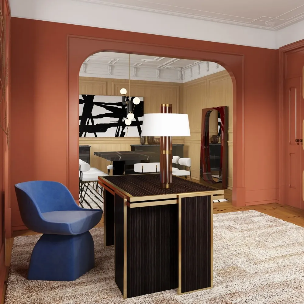 Office desks - James Desk in High Gloss Ebony Wood and Brass - DUISTT