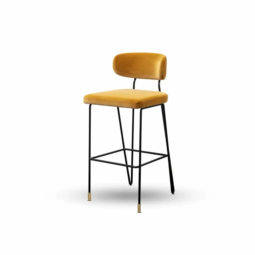Tabourets pour collectivités - Tabouret de Bar Apollo Structure en Fer Laqué Noir avec Détails en Laiton Brossé - DUISTT