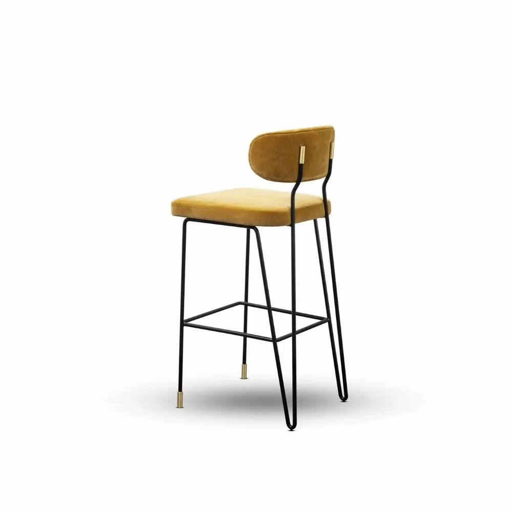 Tabourets pour collectivités - Tabouret de Bar Apollo Structure en Fer Laqué Noir avec Détails en Laiton Brossé - DUISTT
