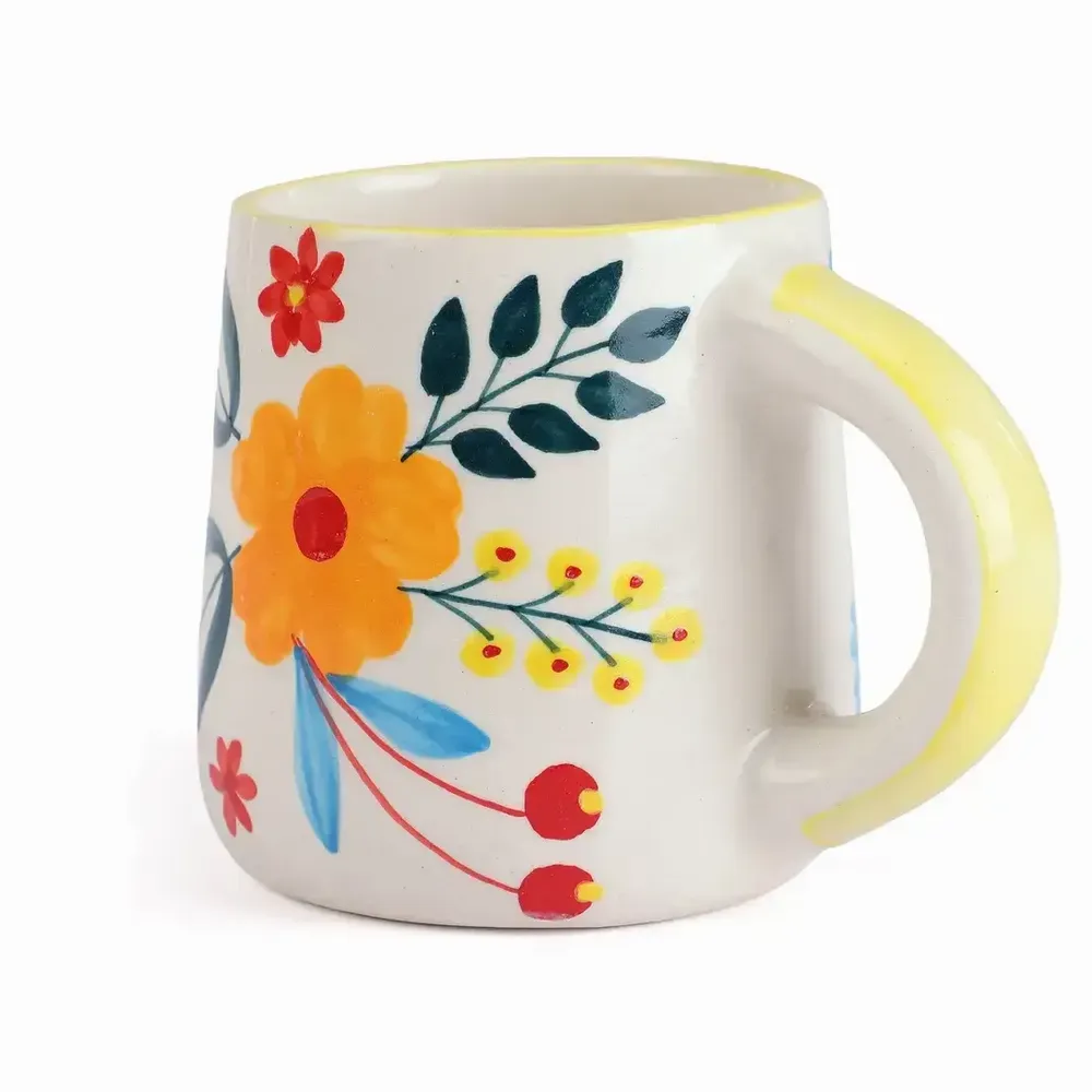 Mugs - Floral Handpainted Ceramic Coffee Mug 3.5 X 2.5 Inches - CASA AMAROSA