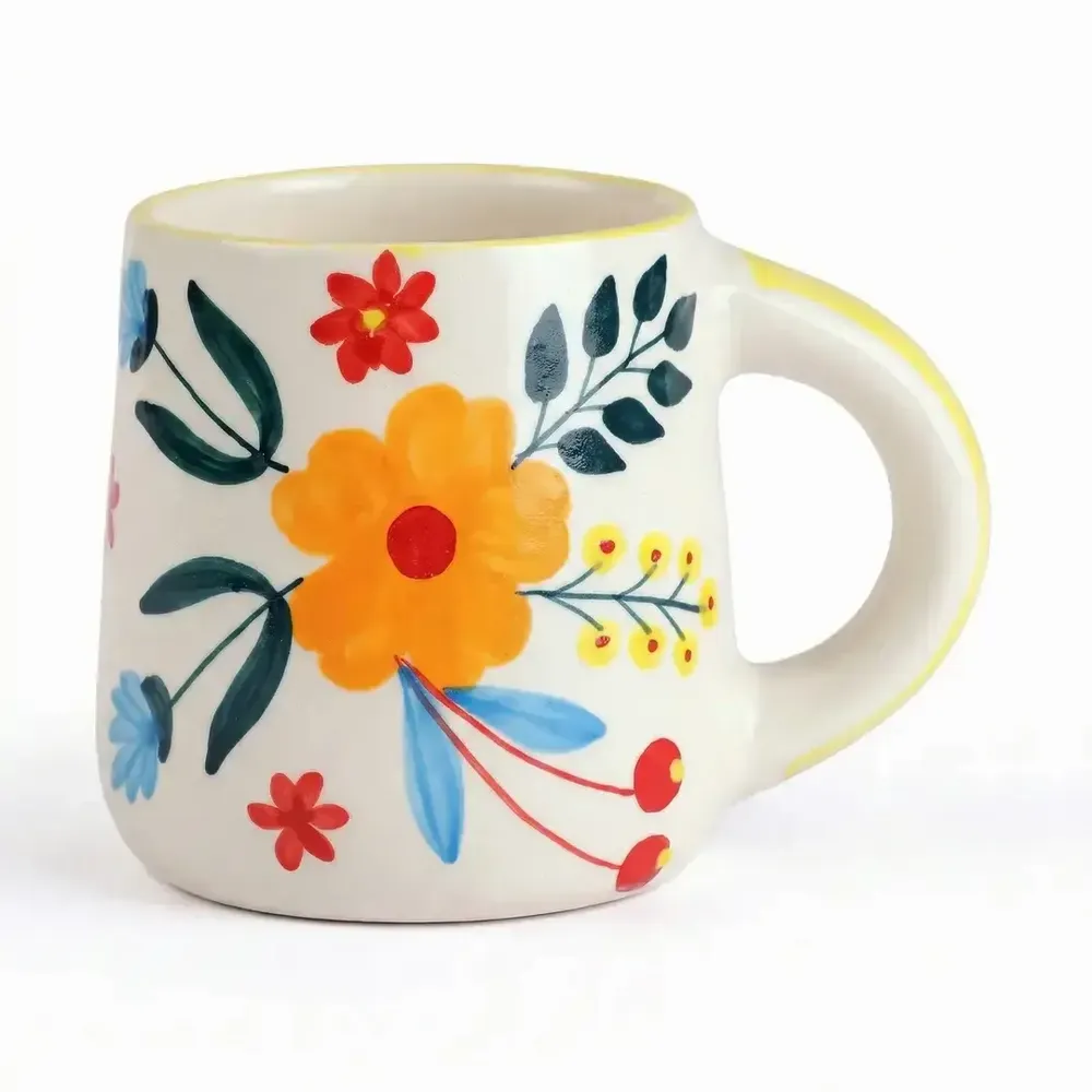Mugs - Floral Handpainted Ceramic Coffee Mug 3.5 X 2.5 Inches - CASA AMAROSA