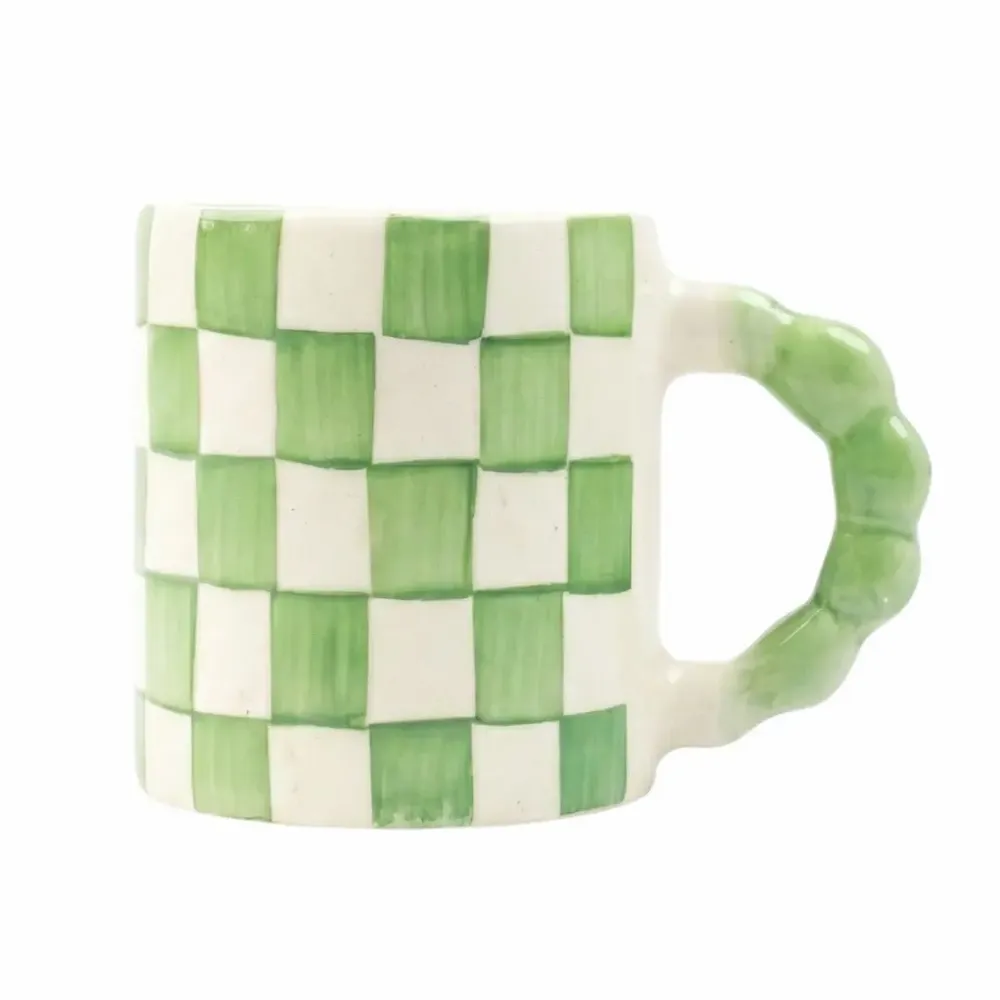 Mugs - Checkered Ceramic Mugs -- 3x3x3.5 Inches - CASA AMAROSA