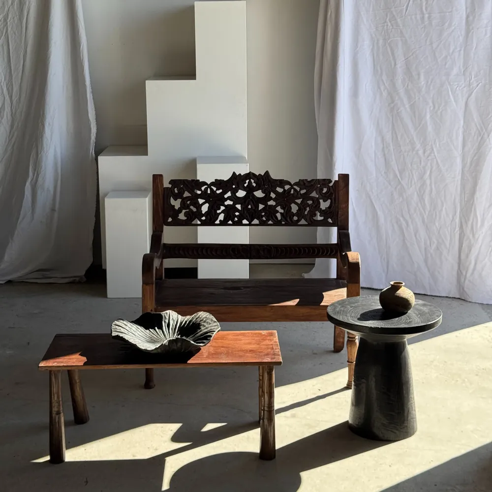 Coffee tables - Side table in solid black mango wood (monoxyl) with conical base - OFFICE OBJETS