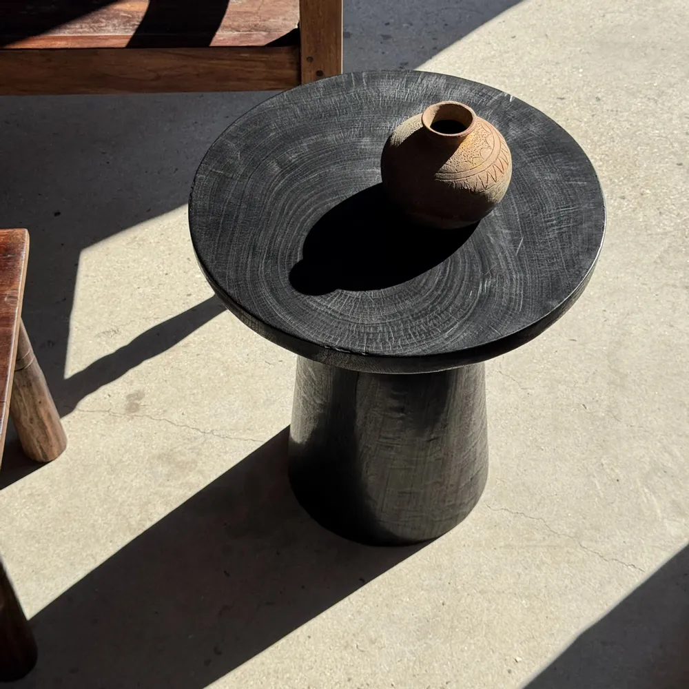 Coffee tables - Side table in solid black mango wood (monoxyl) with conical base - OFFICE OBJETS