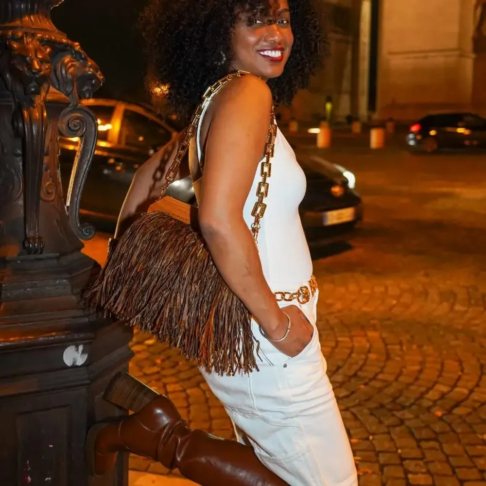 Bags and totes - KIKI - Raffia bag with fringes ( Mocha) - KLEO