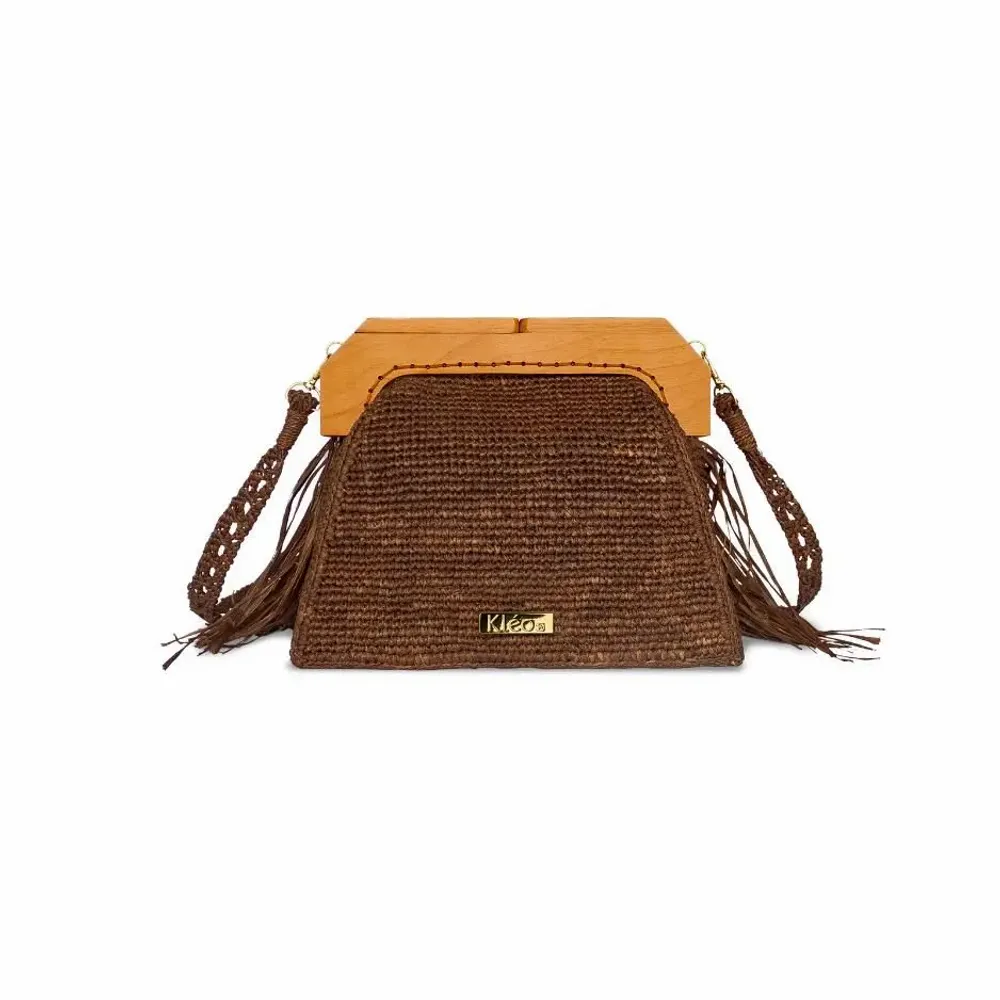 Bags and totes - KIKI - Raffia bag with fringes ( Mocha) - KLEO