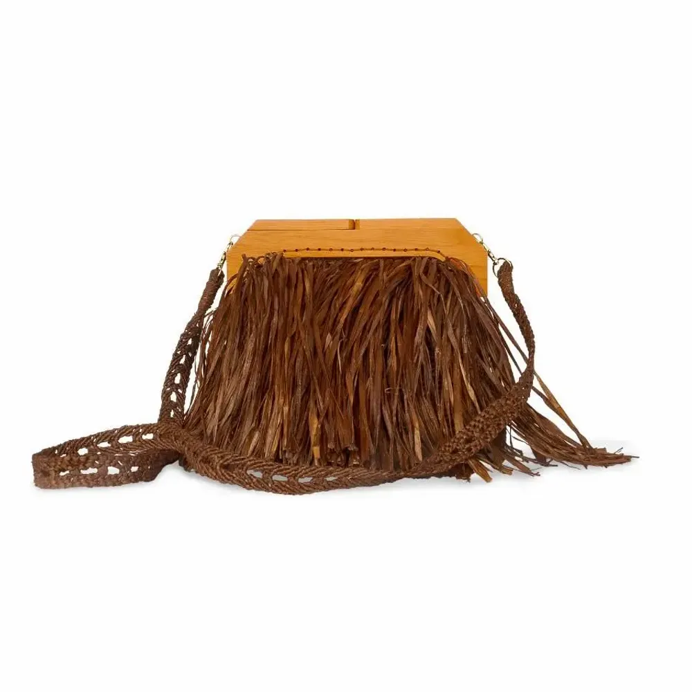 Bags and totes - KIKI - Raffia bag with fringes ( Mocha) - KLEO