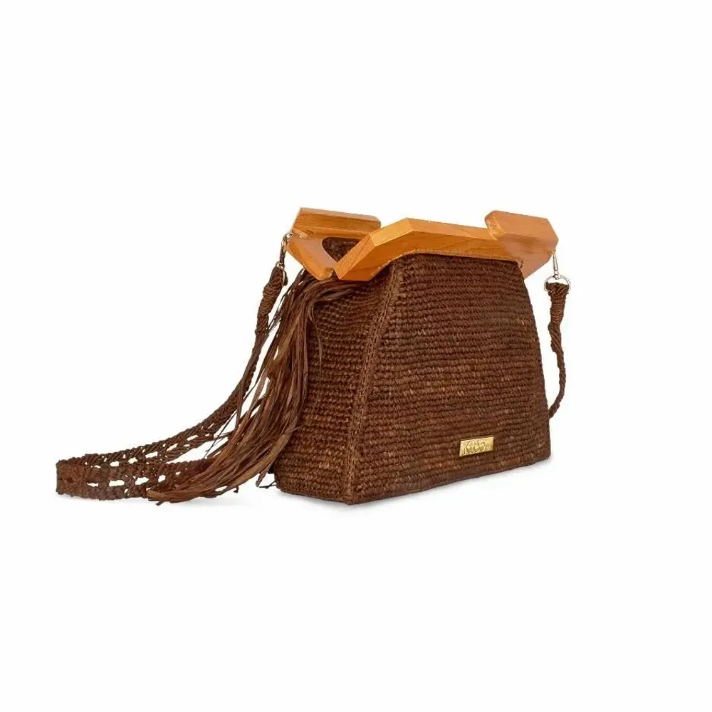 Bags and totes - KIKI - Raffia bag with fringes ( Mocha) - KLEO