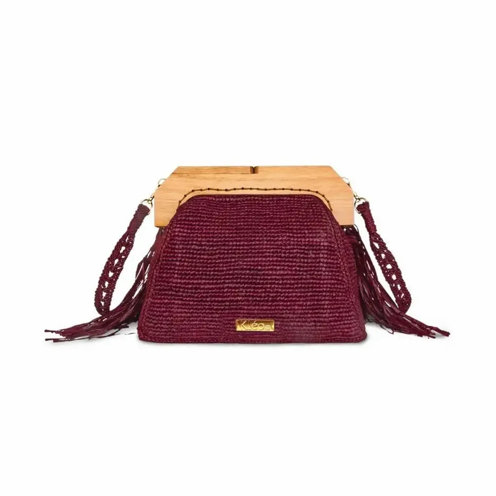 Bags and totes - KIKI - Raffia bag with fringes (Burgundy) - KLEO