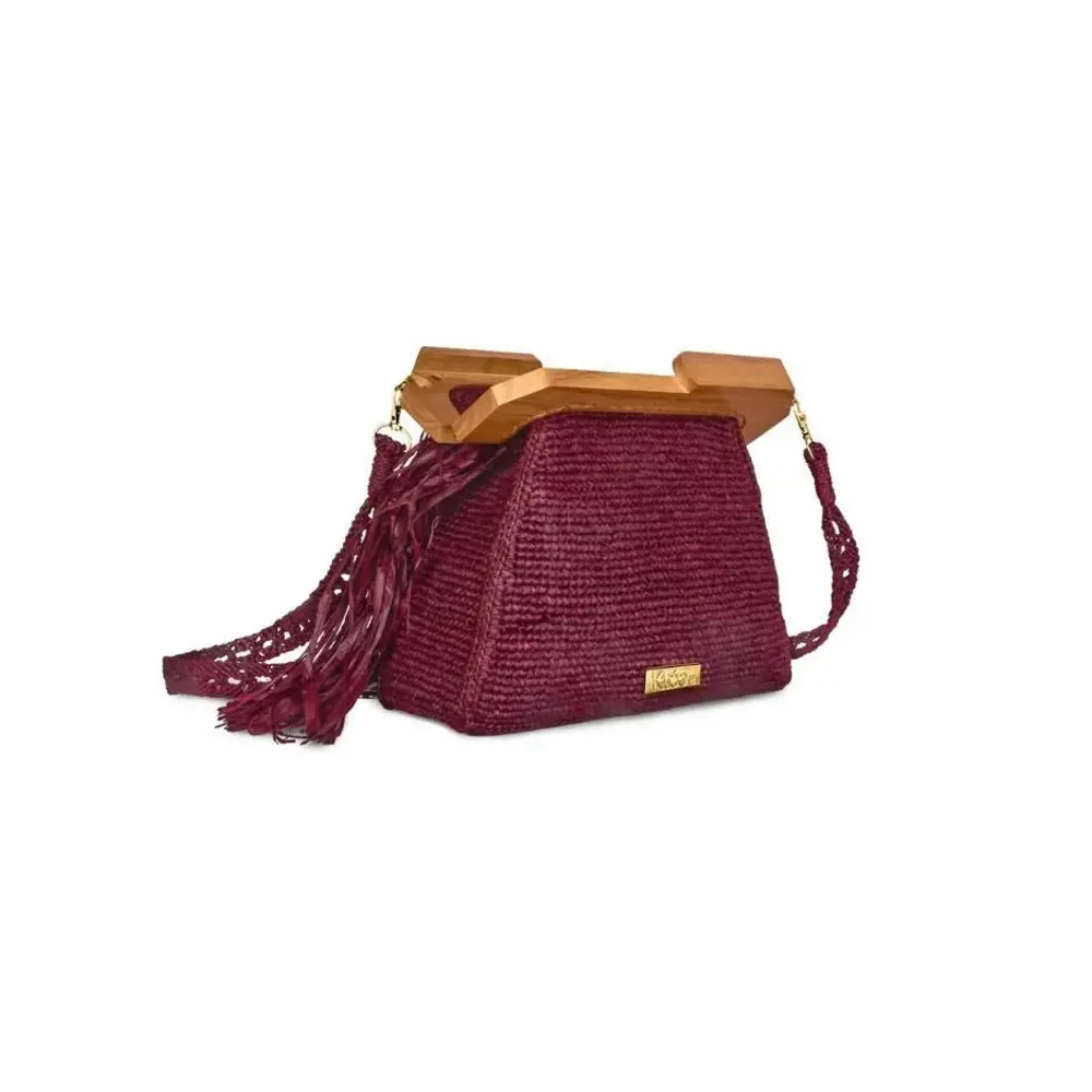 Bags and totes - KIKI - Raffia bag with fringes (Burgundy) - KLEO