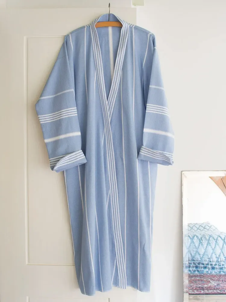 Homewear bien-être - peignoir de bain fouta taille L, bleu - OTTOMANIA