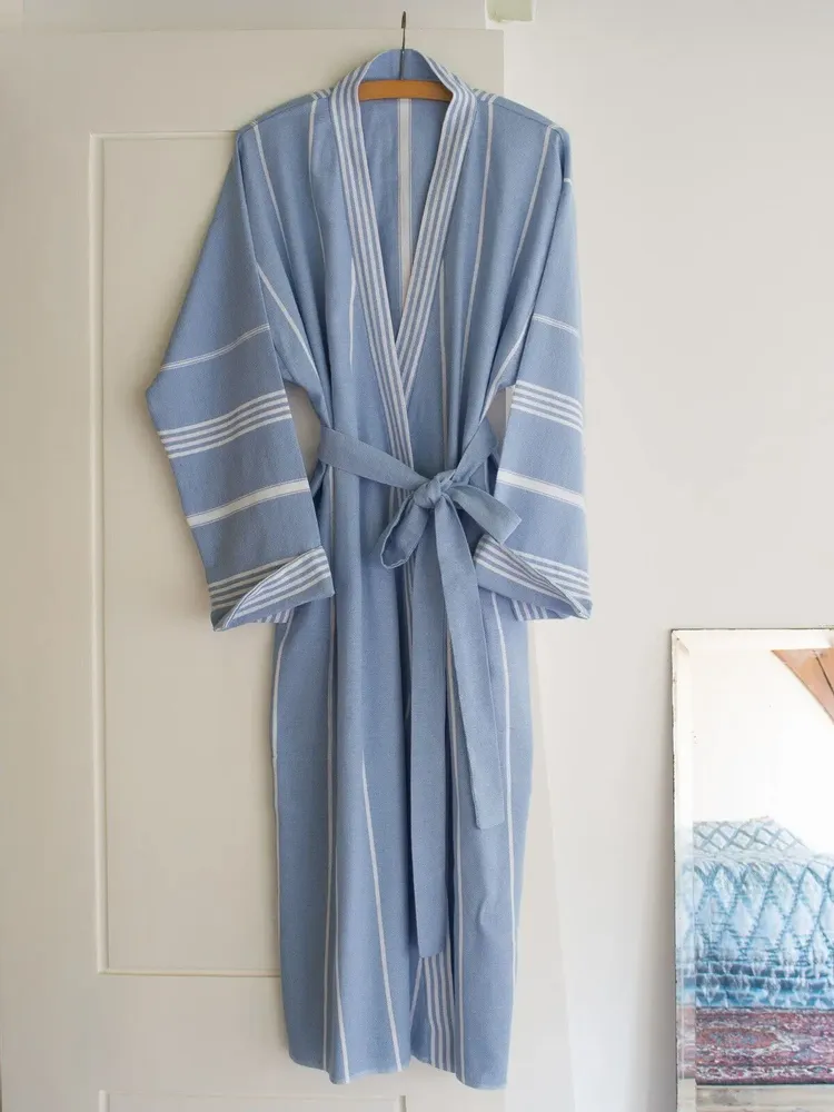 Homewear bien-être - peignoir de bain fouta taille L, bleu - OTTOMANIA