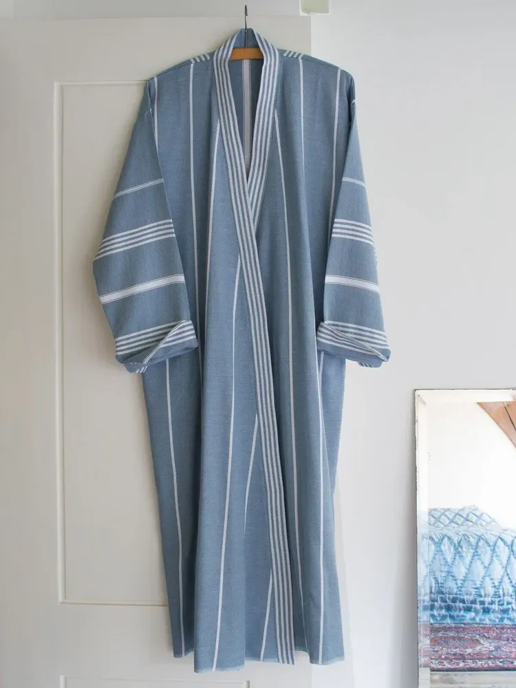 Homewear bien-être - peignoir de bain fouta taille L, bleu jeans - OTTOMANIA