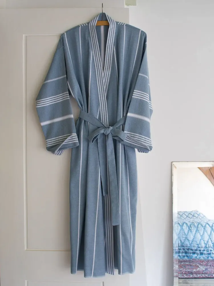 Homewear bien-être - peignoir de bain fouta taille L, bleu jeans - OTTOMANIA