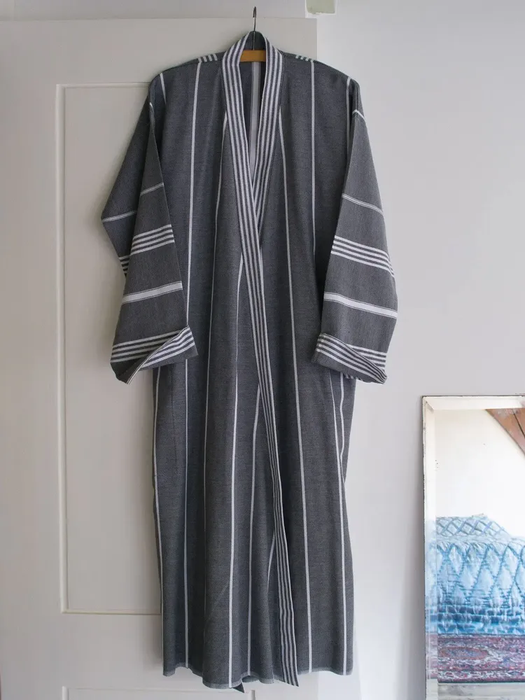 Homewear bien-être - peignoir de bain fouta taille L, noir - OTTOMANIA