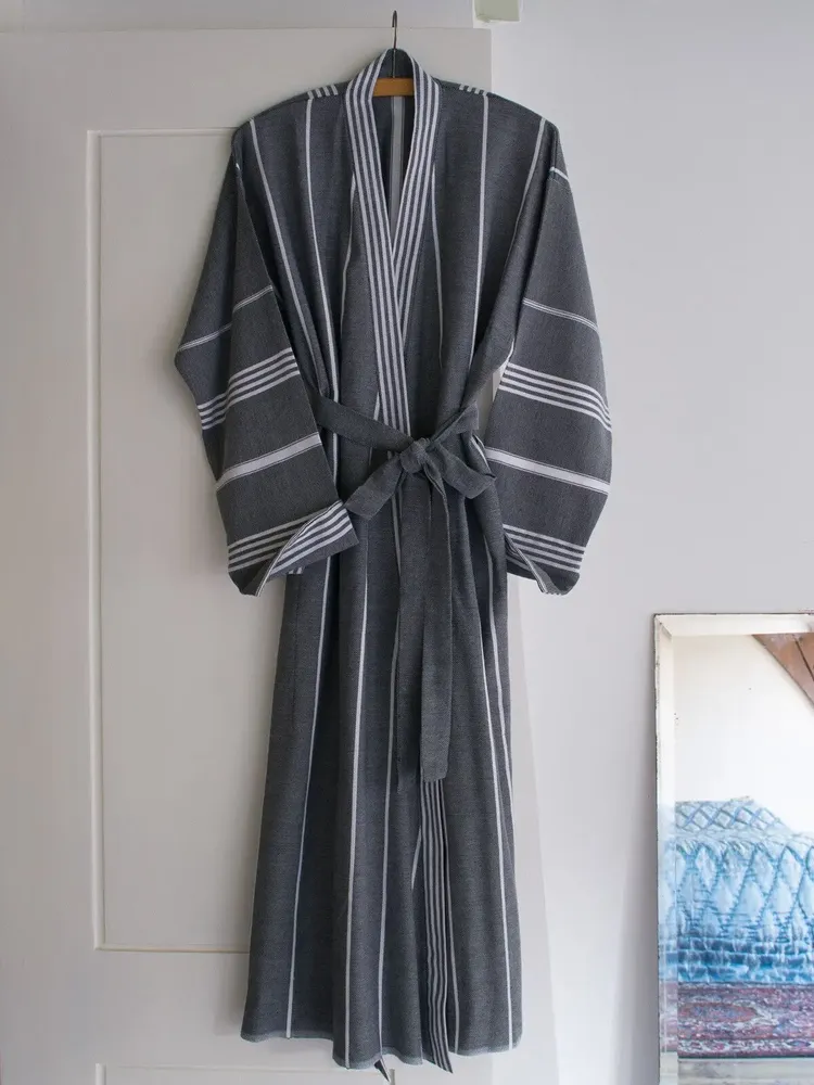 Homewear bien-être - peignoir de bain fouta taille L, noir - OTTOMANIA