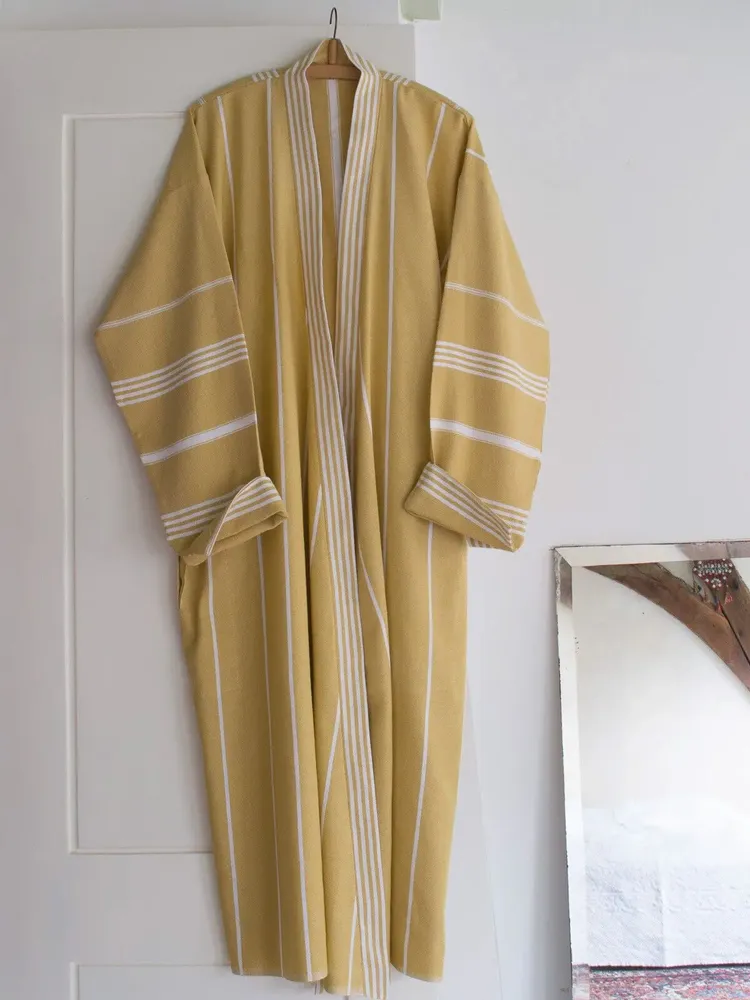 Homewear bien-être - peignoir de bain fouta taille L, jaune moutarde - OTTOMANIA