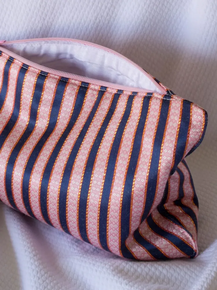 Bath towels - toiletry bag, pink, gold and blue striped - OTTOMANIA