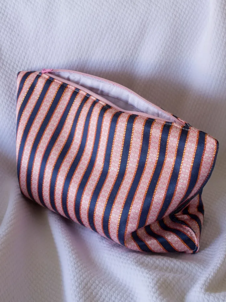 Bath towels - toiletry bag, pink, gold and blue striped - OTTOMANIA
