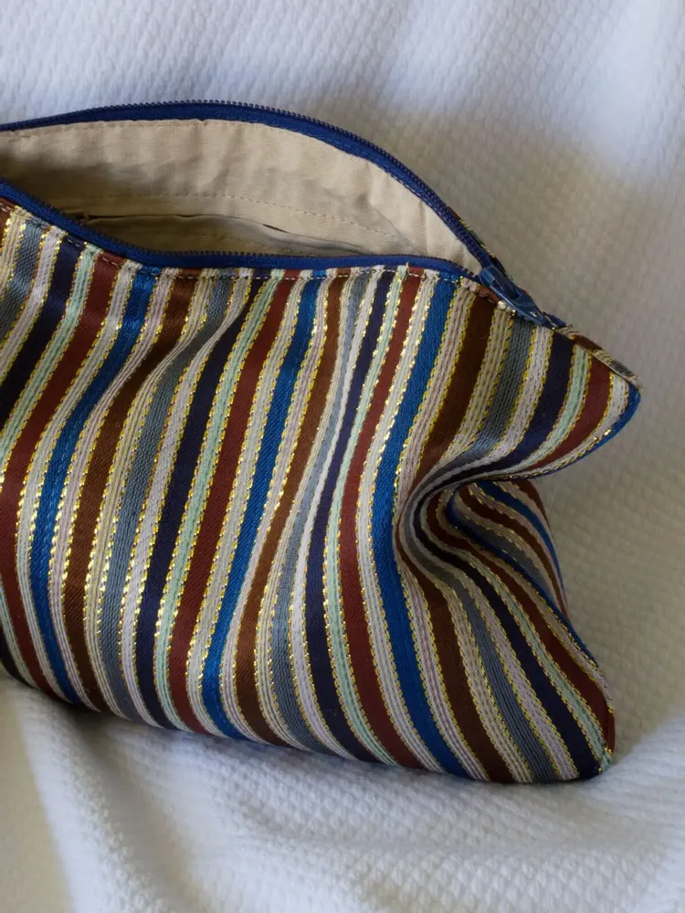 Bath towels - toiletry bag, brown, blue and golden stripes - OTTOMANIA