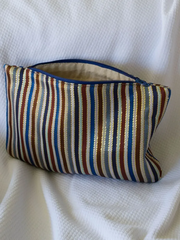 Bath towels - toiletry bag, brown, blue and golden stripes - OTTOMANIA