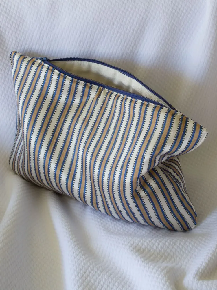 Serviettes de bain - trousse de toilette, rayé blue beige doré - OTTOMANIA