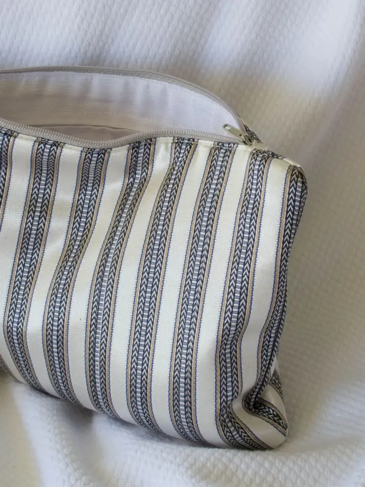 Bath towels - toiletry bag, blue-gray and beige striped - OTTOMANIA