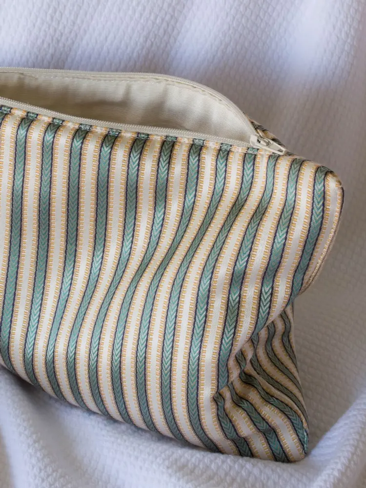 Bath towels - toiletry bag, grey-green and yellow striped - OTTOMANIA