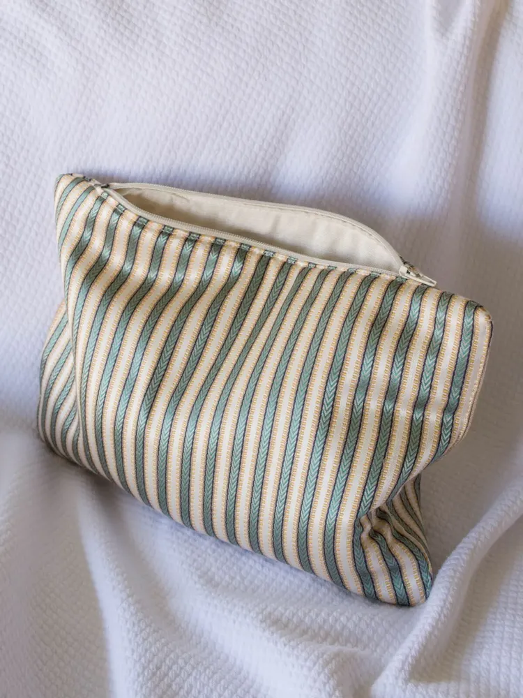 Bath towels - toiletry bag, grey-green and yellow striped - OTTOMANIA