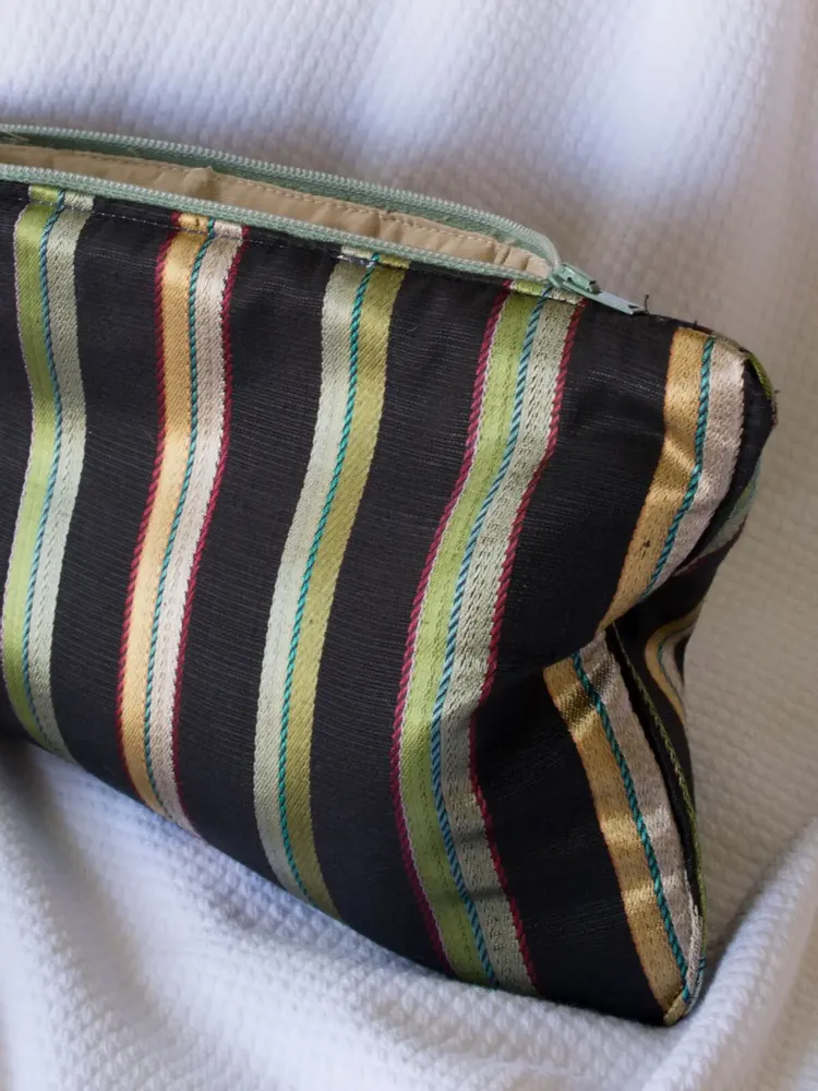 Bath towels - toiletry bag, black with stripes in green and yellow - OTTOMANIA