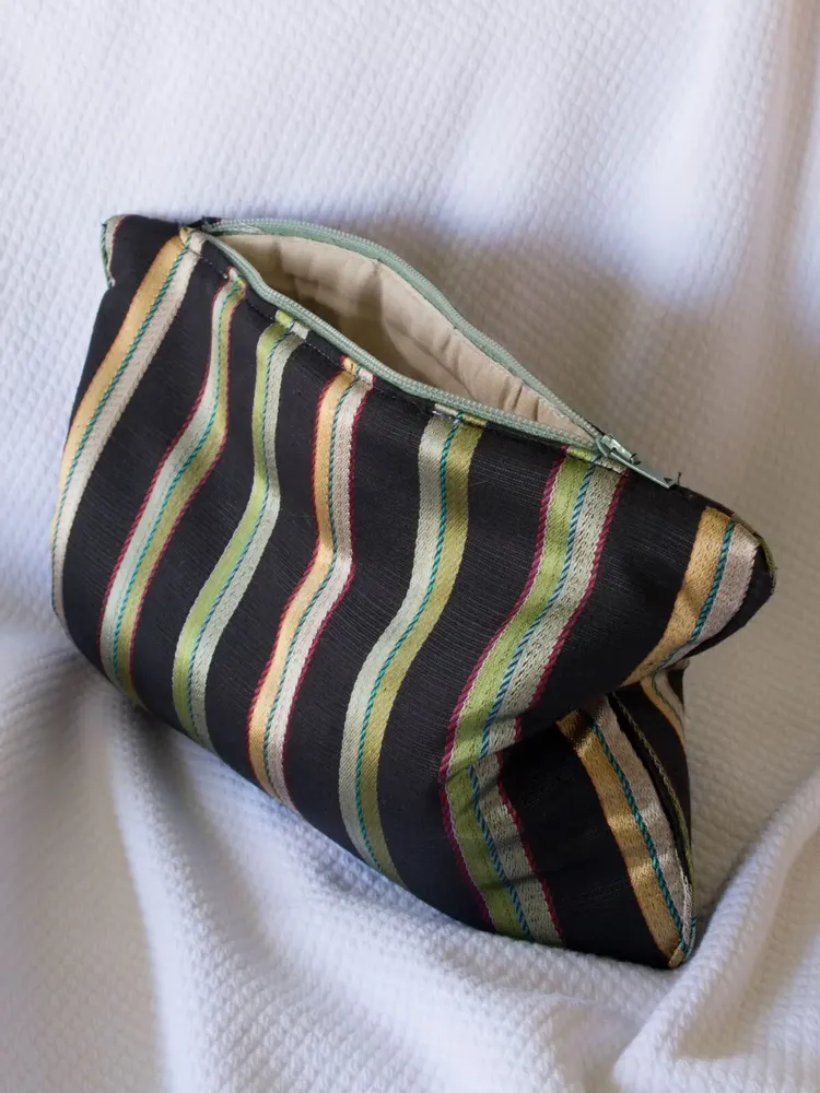 Bath towels - toiletry bag, black with stripes in green and yellow - OTTOMANIA