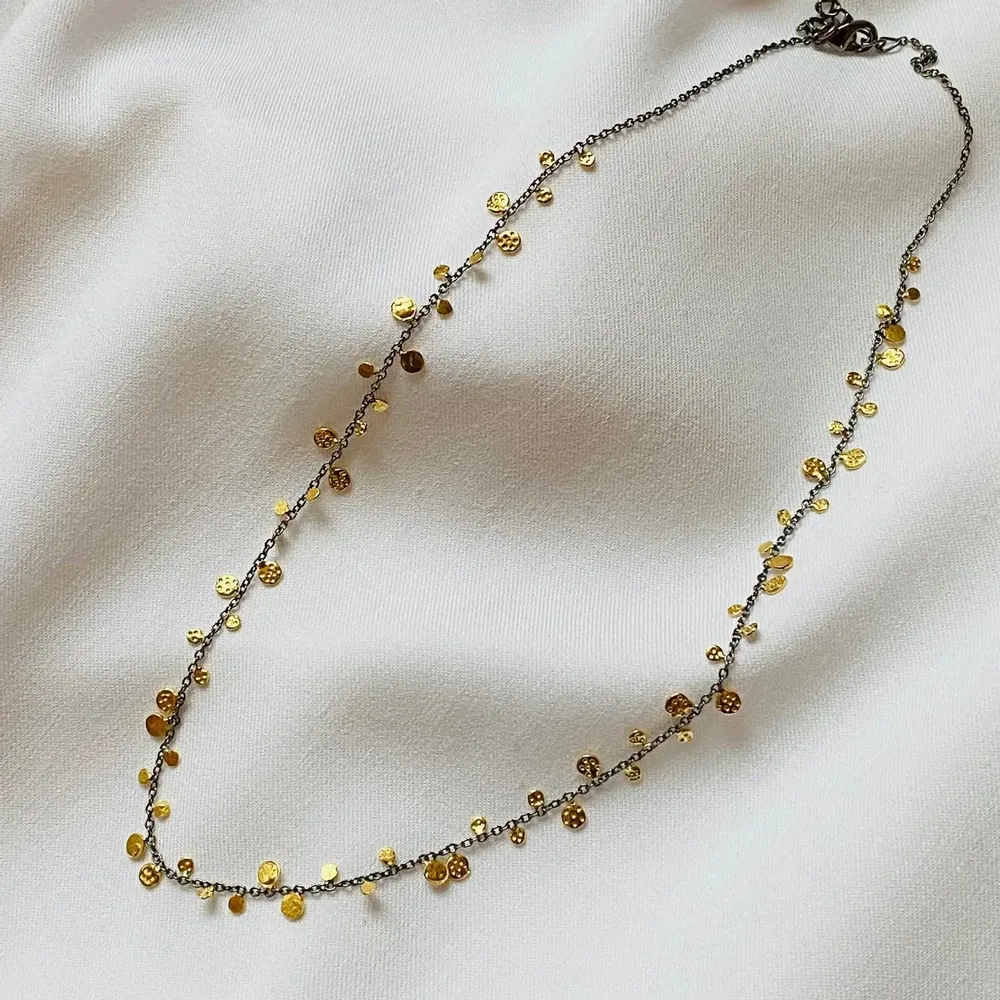 Jewelry - Oxidized silver chain necklace with gold plated tassels - Alisson - SOPHIE DESCHAMPS BIJOUX