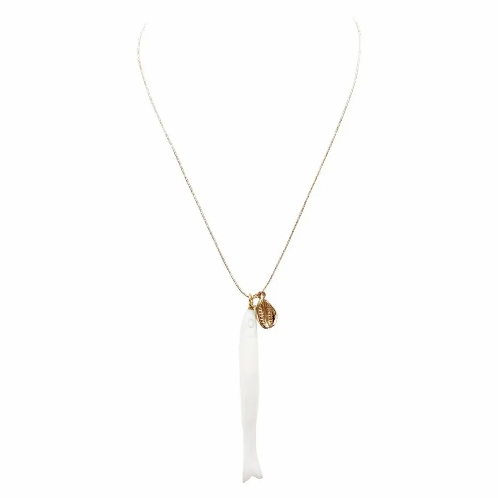 Jewelry - Gold plated mother-of-pearl fish and cowrie shell - SOPHIE DESCHAMPS BIJOUX