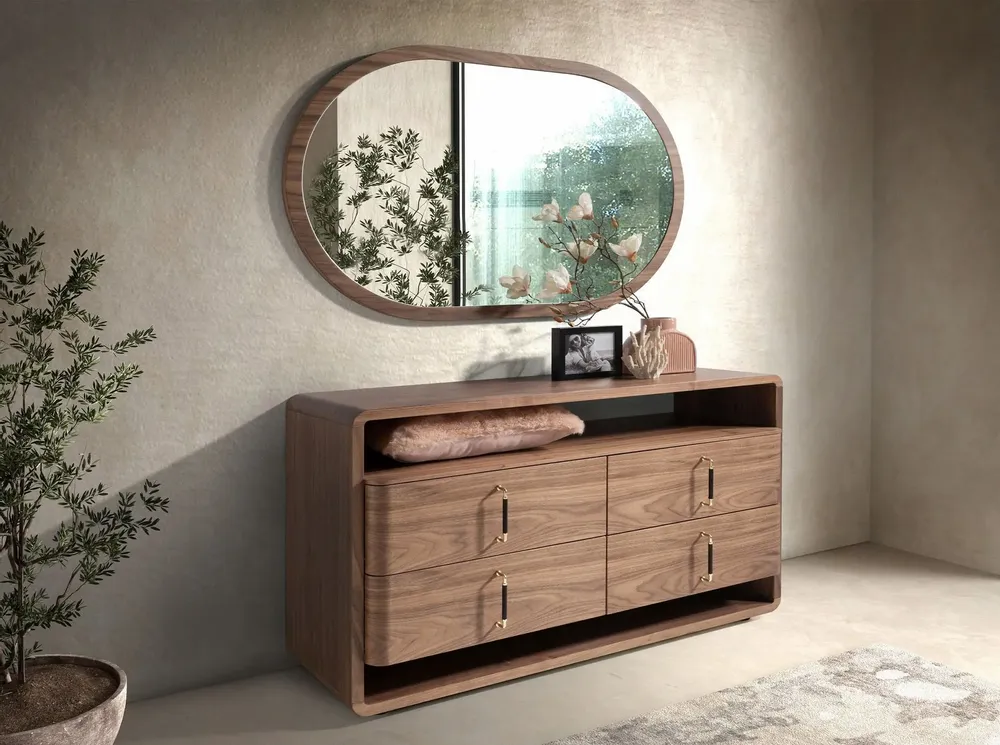 Mirrors - Oval Half Point walnut wall mirror - ANGEL CERDÁ