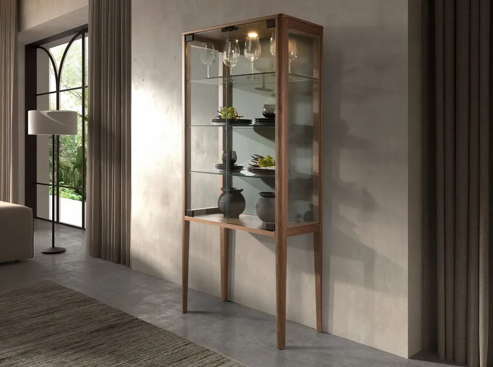 Buffets - Buffet haut en verre trempé et noyer avec éclairage intérieur - ANGEL CERDÁ