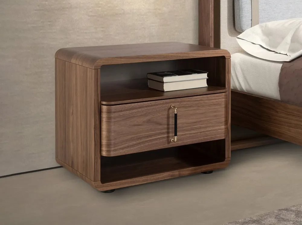 Tables de nuit - Table de chevet en noyer et PVC noir - ANGEL CERDÁ